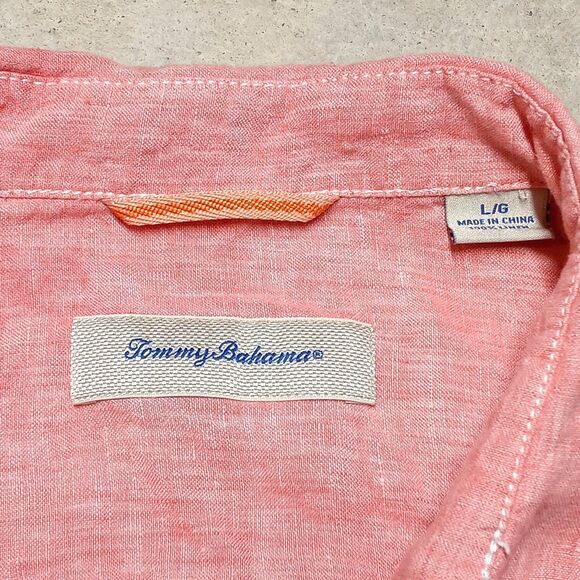 Tommy Bahama Size Large 100% Linen Men’s Shirt Long Sleeve Salmon Peach - Picture 5 of 7